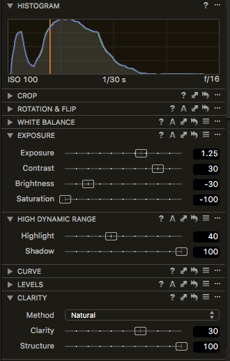 Capture One Pro 8 Adjustments panel