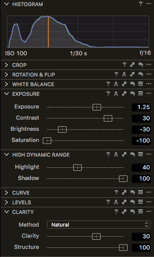 Capture One Pro 9 Adjustments panel