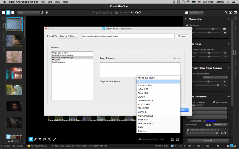 Export options-including imbedded color space
