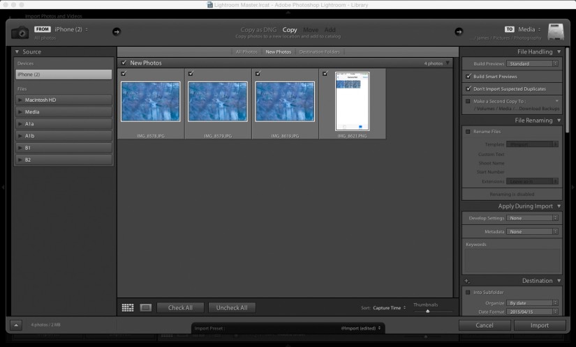 Lightroom Import Screen©JamesECockroft 20150415